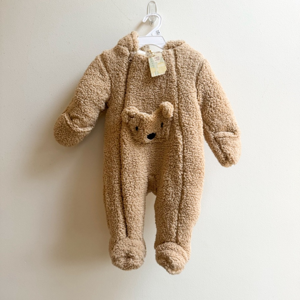 First Wish | Baby 6-9M Unisex Tan Teddy Hooded Winter Jumpsuit *NWT*